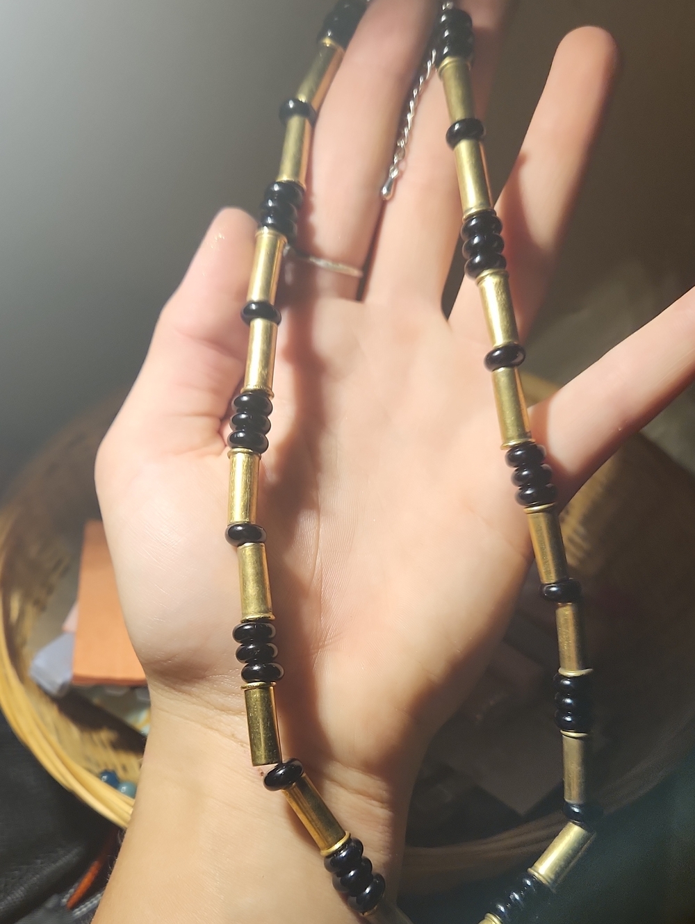 Brass Bullet 22 Shell and Black Bead Necklace - Classic Women’s Jewelry